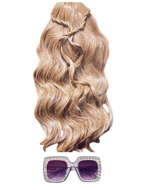Women's Long Wavy Dirty Blonde Hippie Disco Halloween Costume Wig & Sunglasses